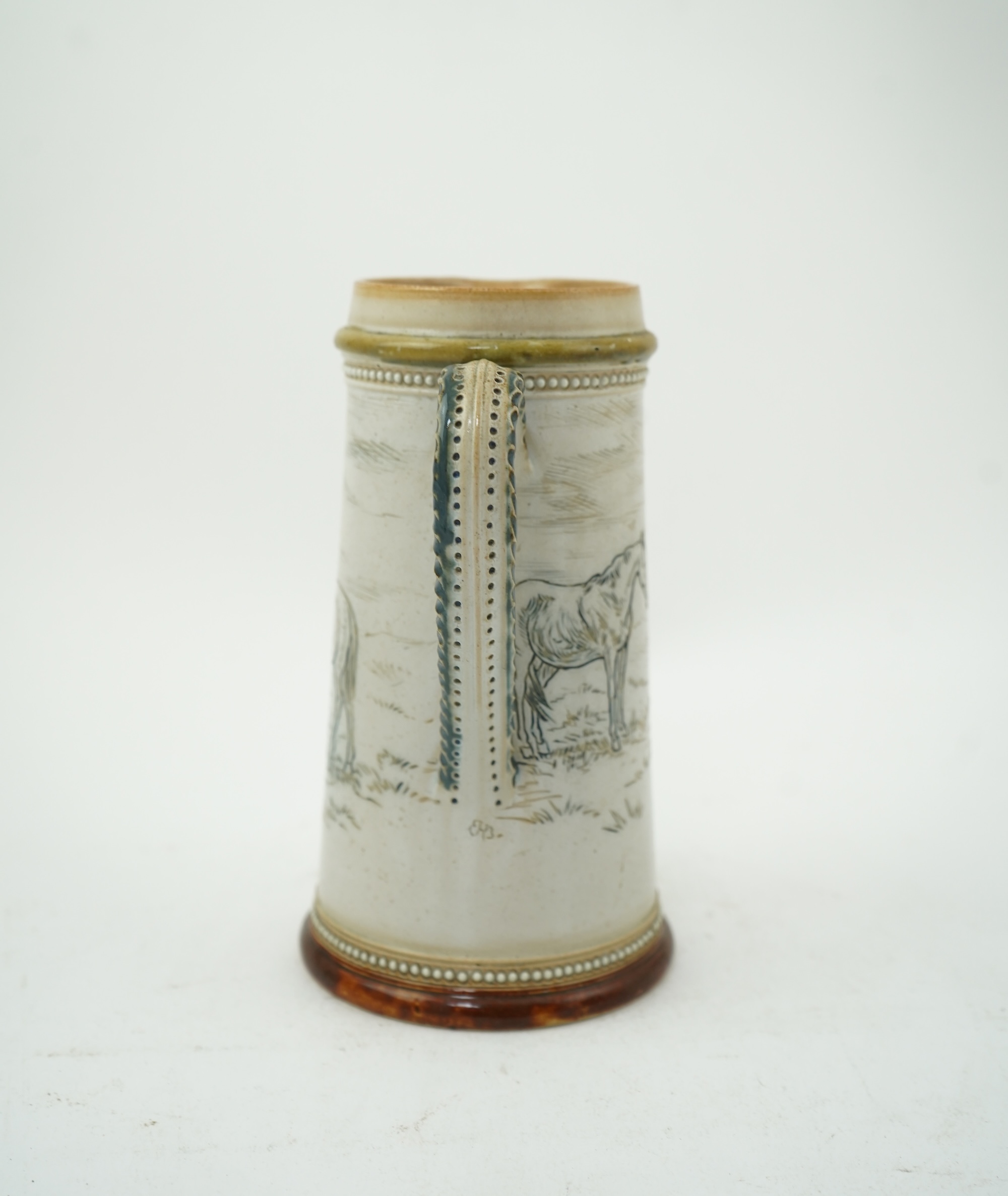Hannah Barlow for Doulton Lambeth: A Stoneware Lemonade jug and two beakers